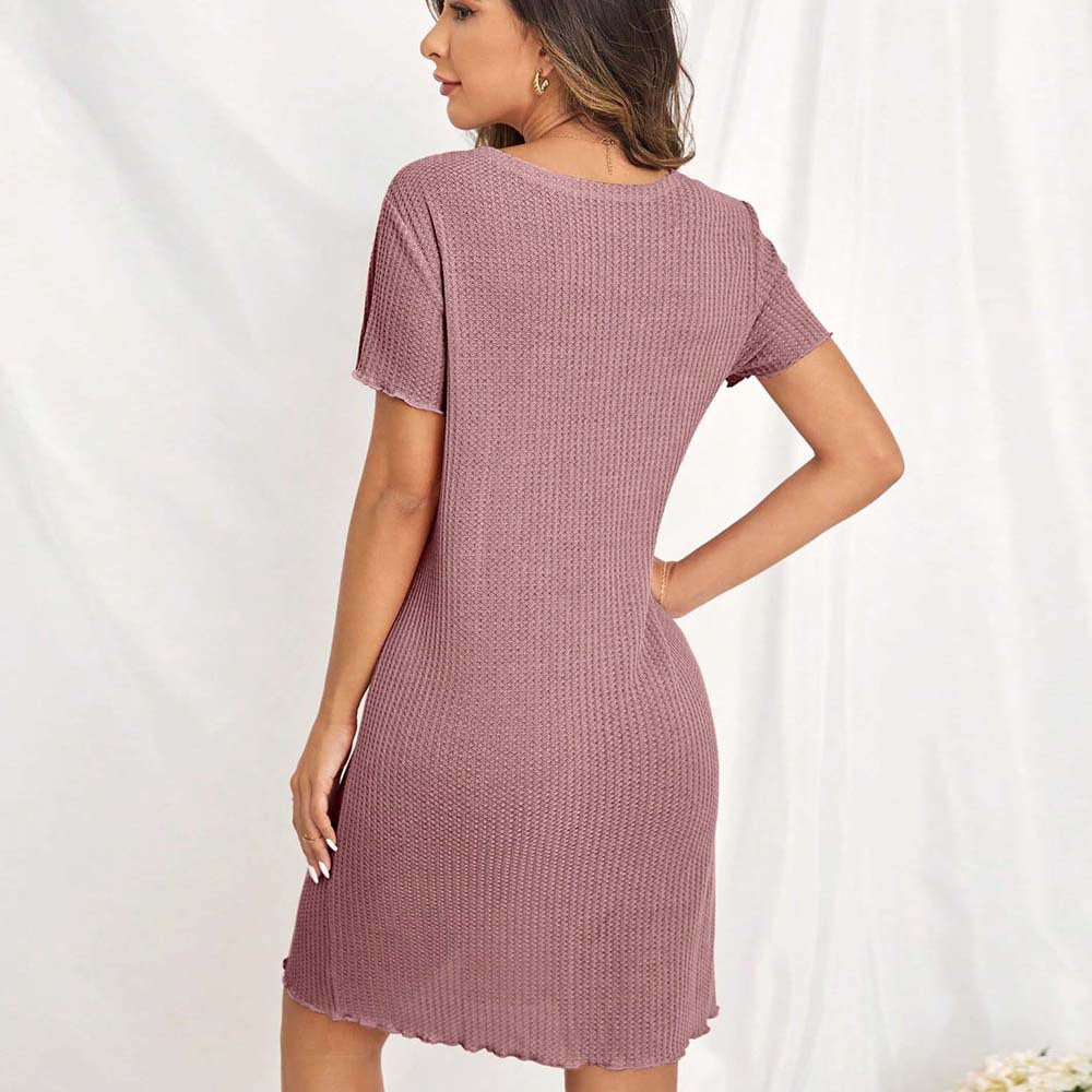 V neck Short-Sleeved Home Dress Summer Simplicity Loose Casual Night Dress Women