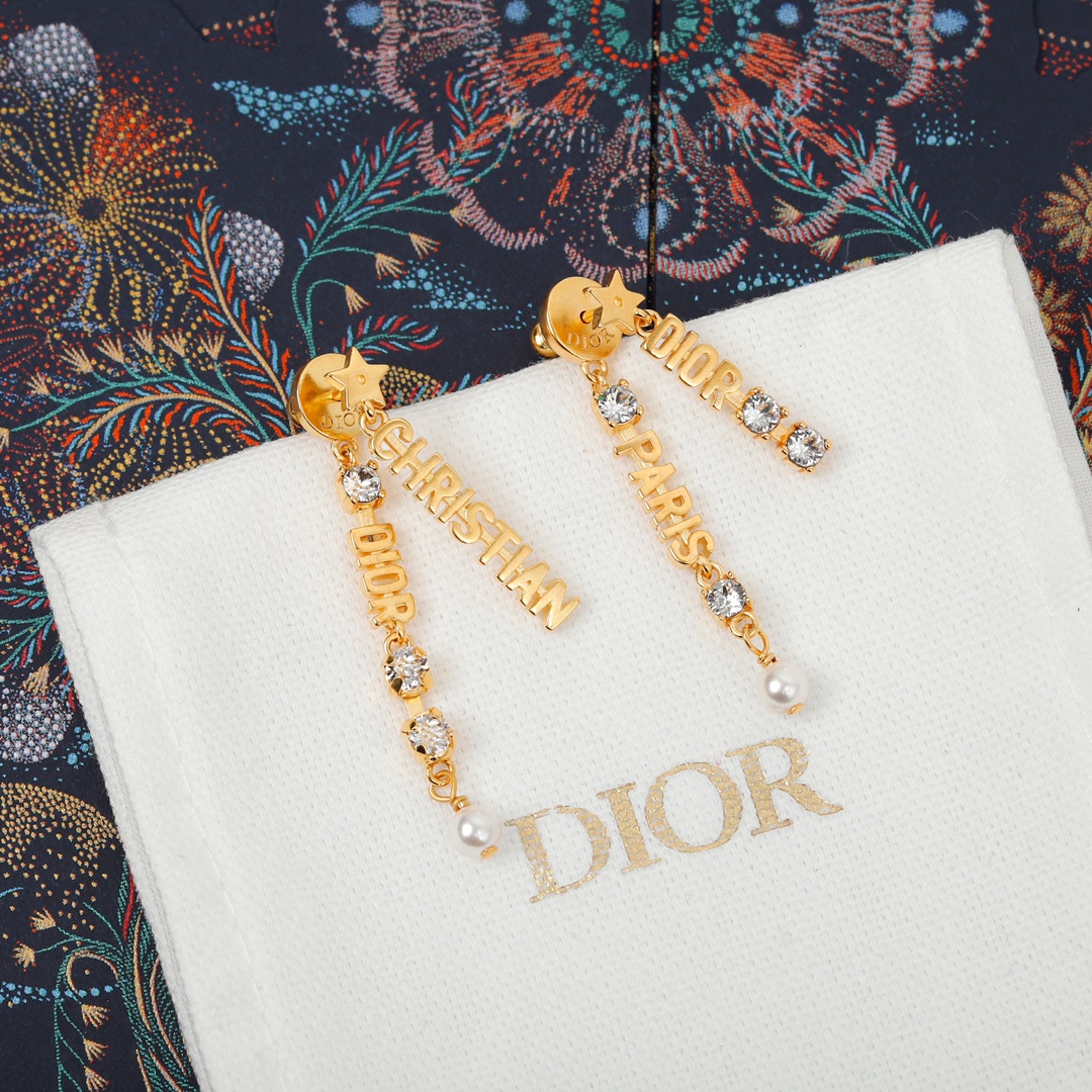 Dior diamond letter earrings