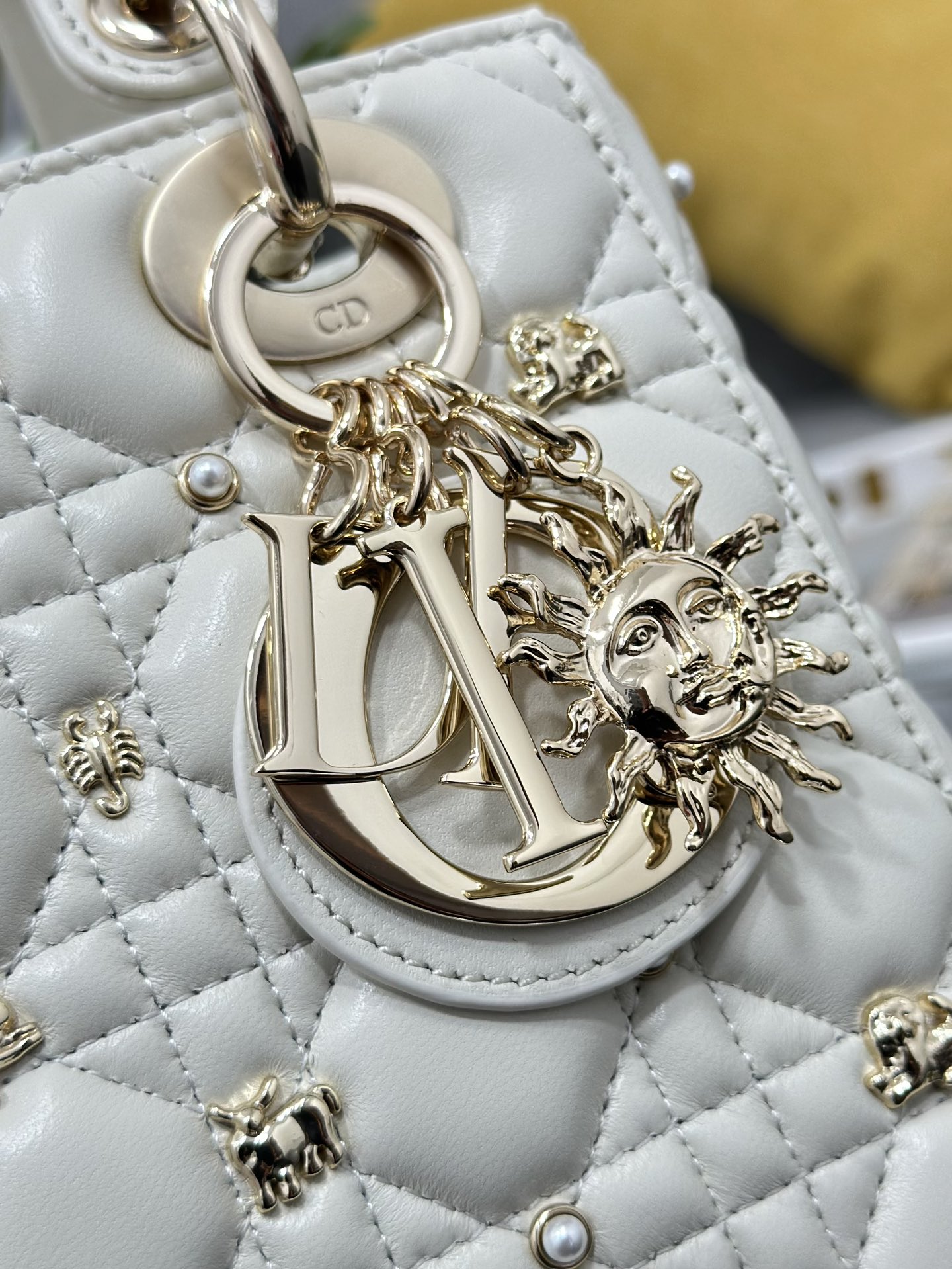 Dior Lady Four-grid Constellation Stud White Lady Bag M0538