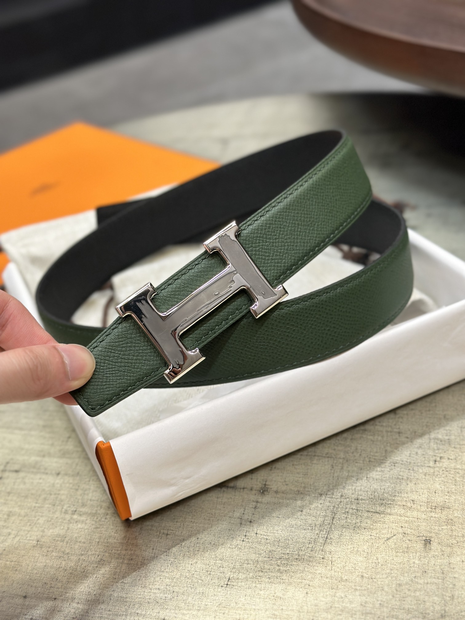 Hermès epsom double-faced calfskin belt 3.2CM wide