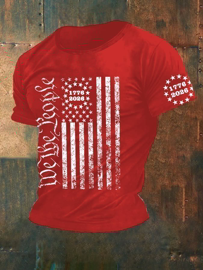 Men'S Retro 1776 - 2026 We the People American Flag Print T-Shirt