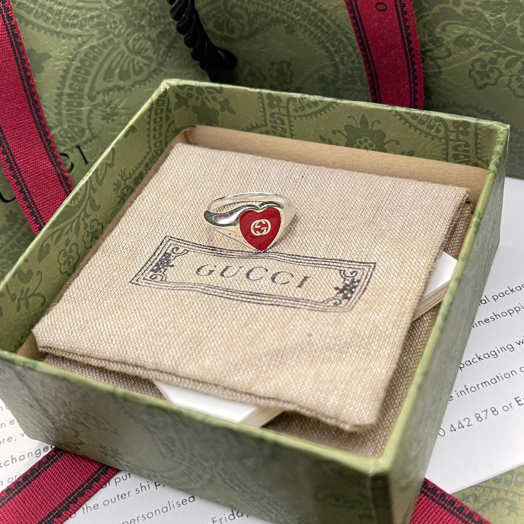 GUCCI red and blue heart enamel ring