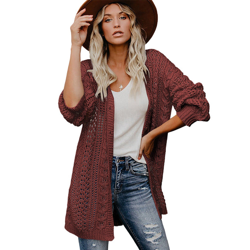 Solid Color Knitted Button Coat Cardigan Sweater for Women