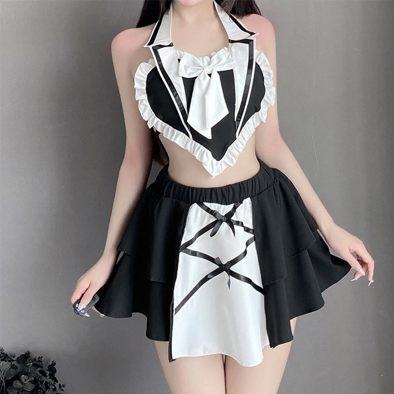Sexy Backless Bow Maid Lingerie Set