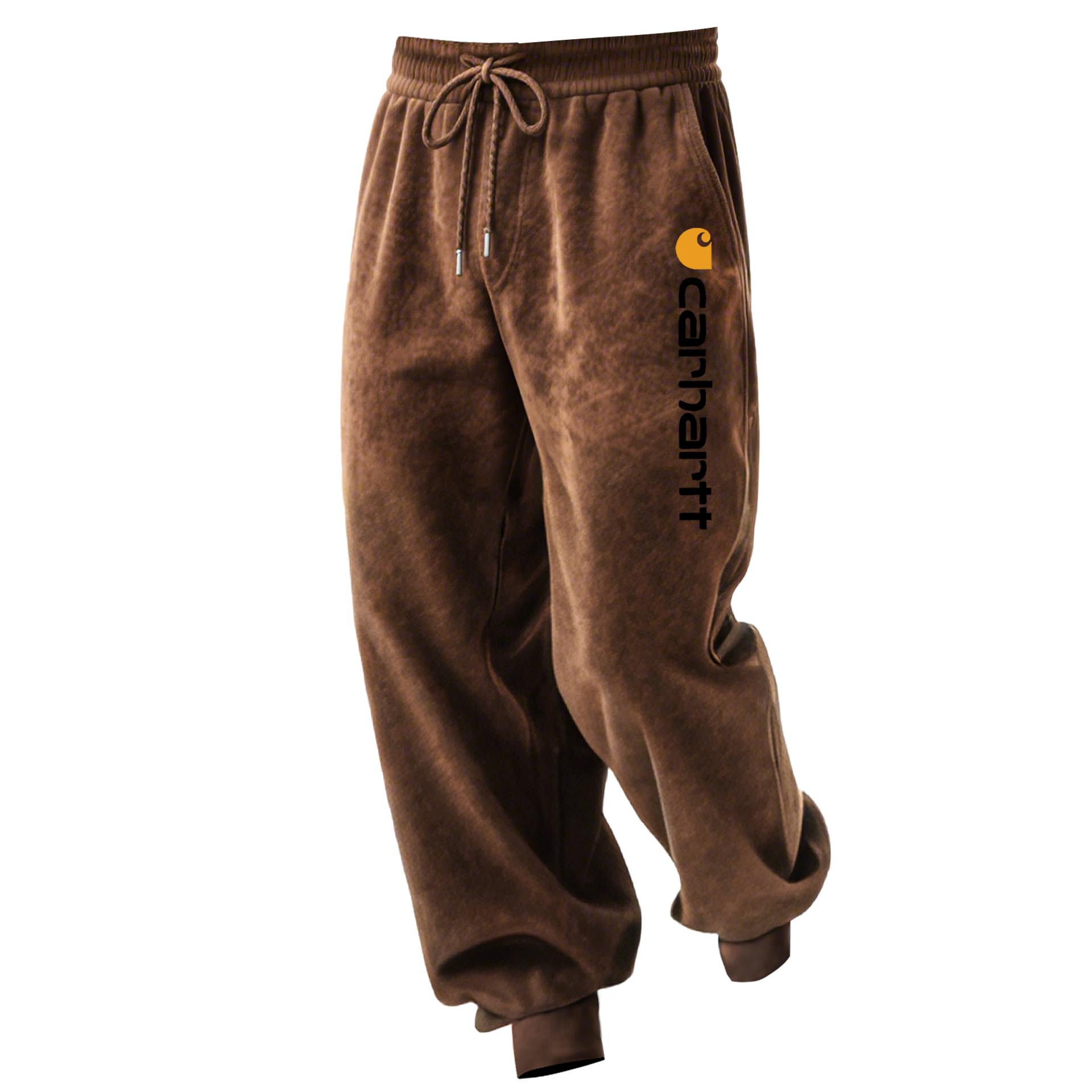 Brown Carhartt Hoodie and Sweatpants Set with Leather Accents