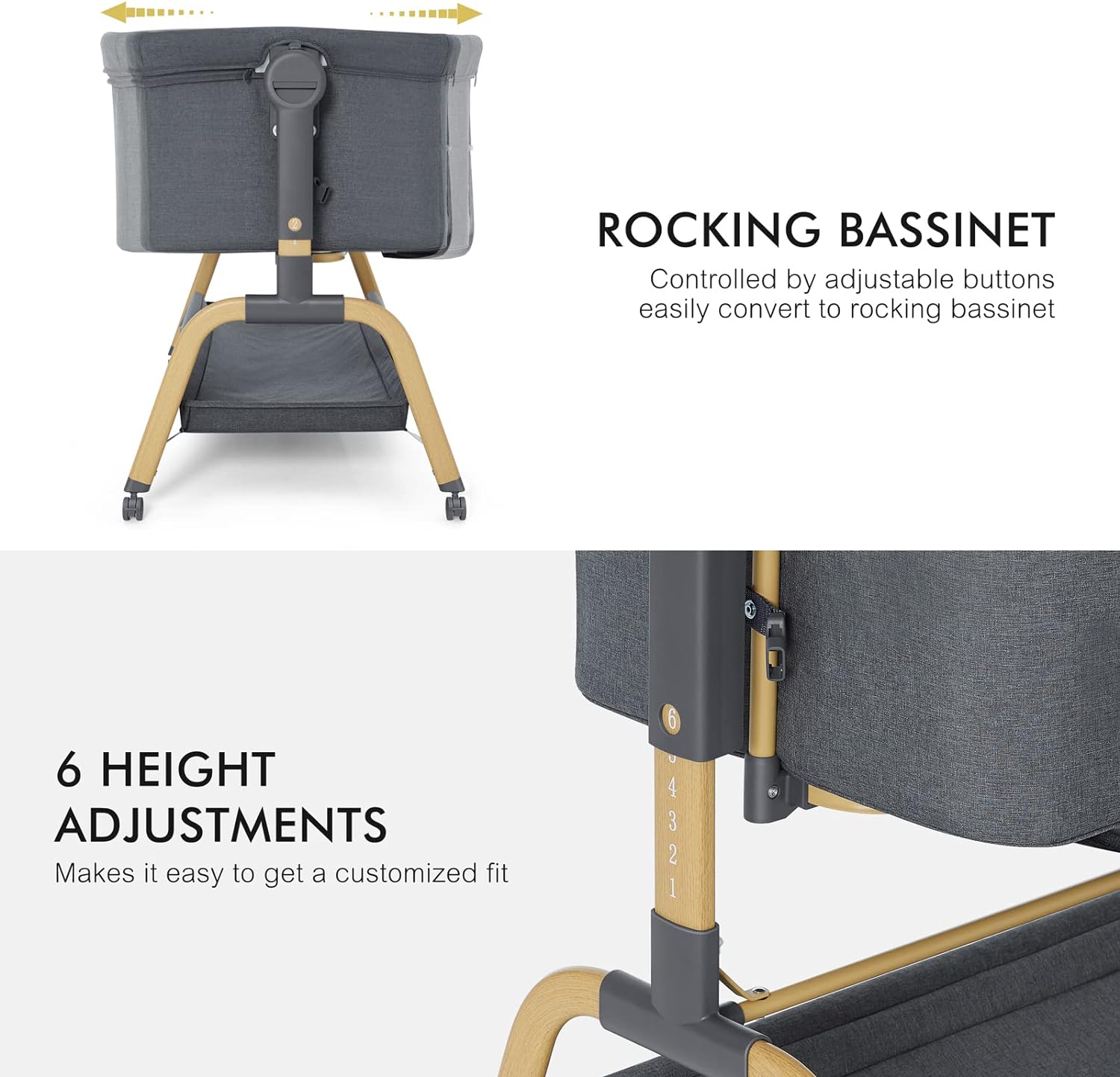 ANGELBLISS 3 in 1 Baby Bassinet Rocking Bassinets Bedside Sleeper