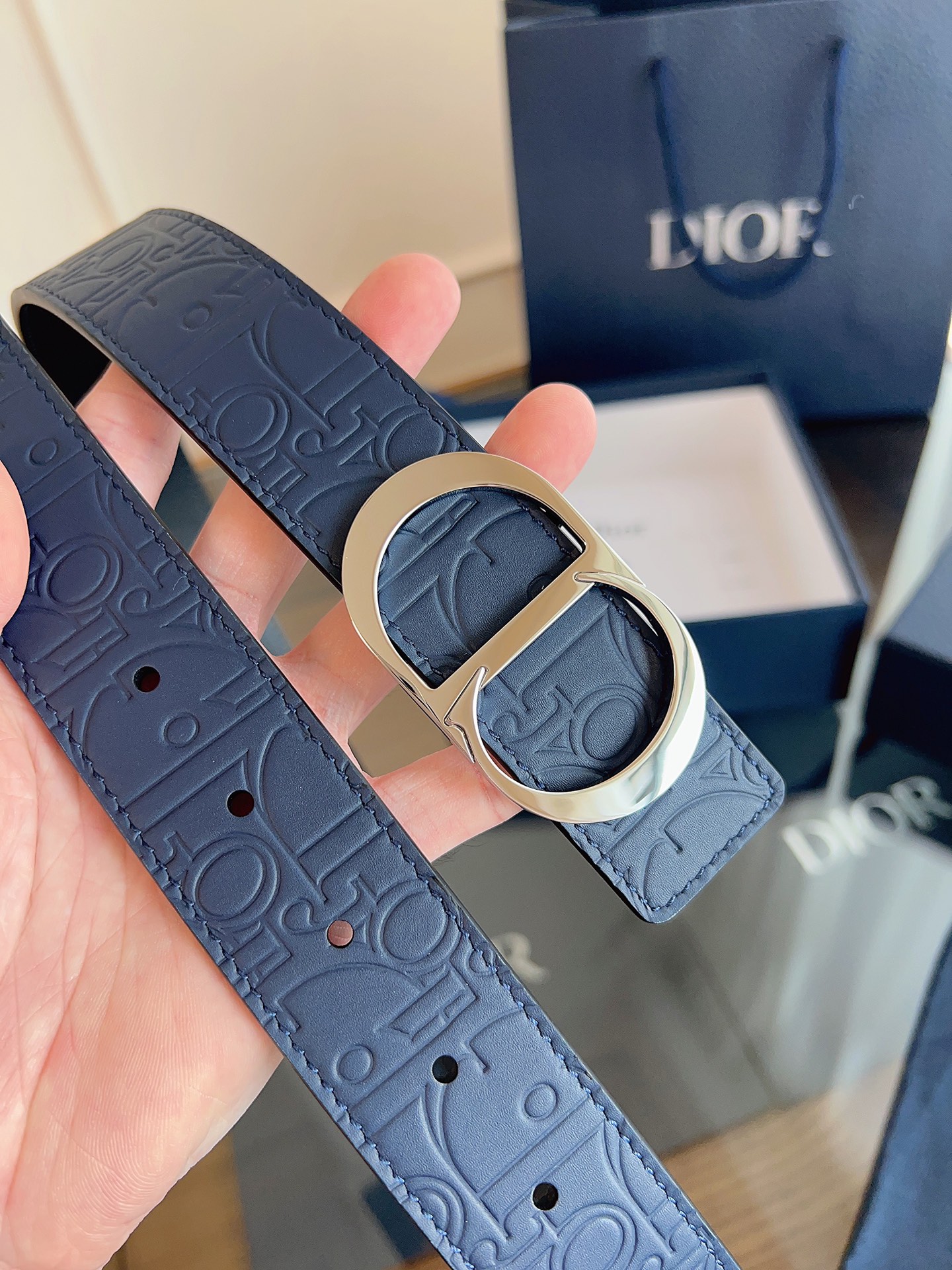 Dior embossed leather belt 3.5CM wide