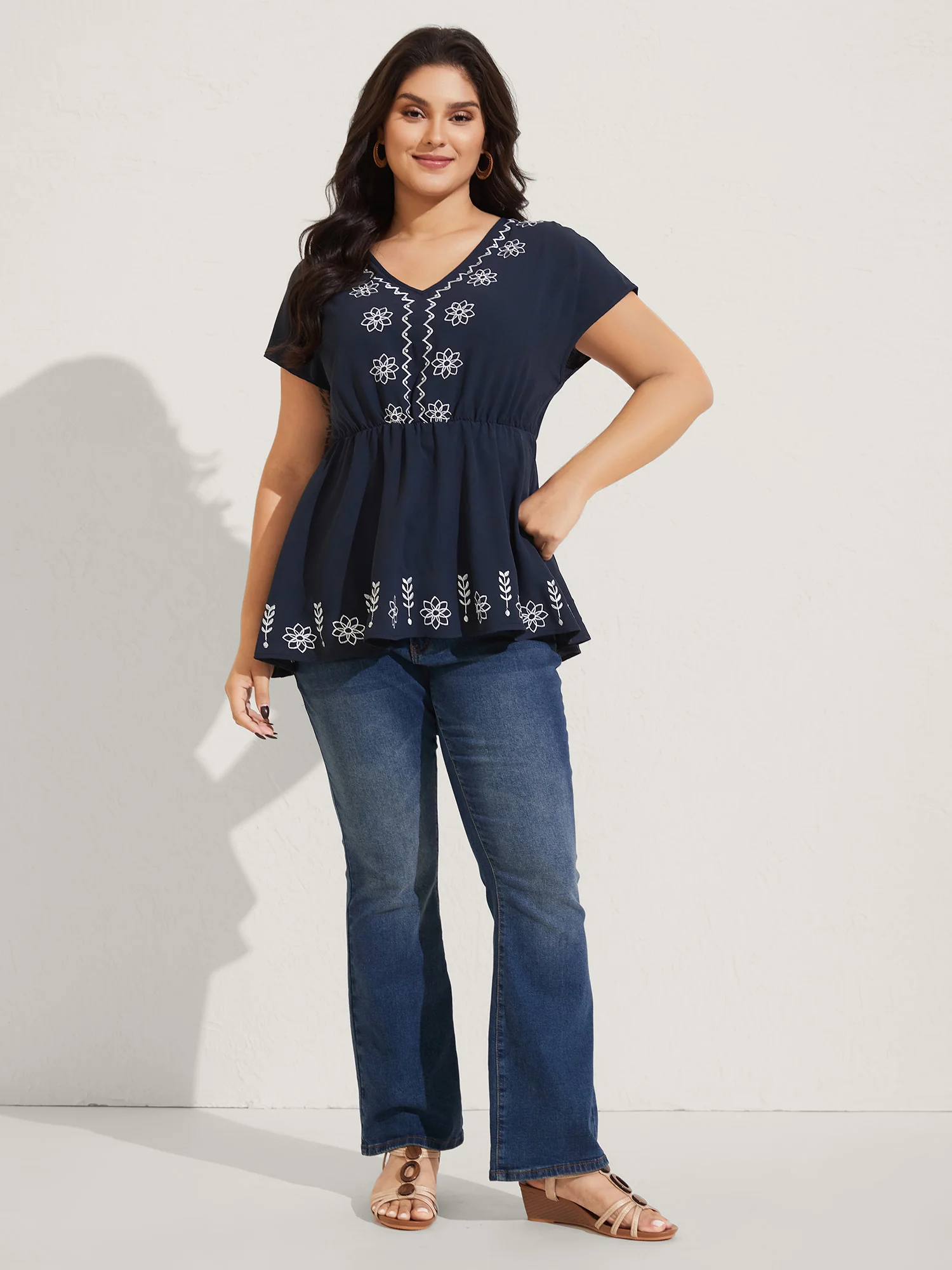 Boho Embroidery Babydoll Top