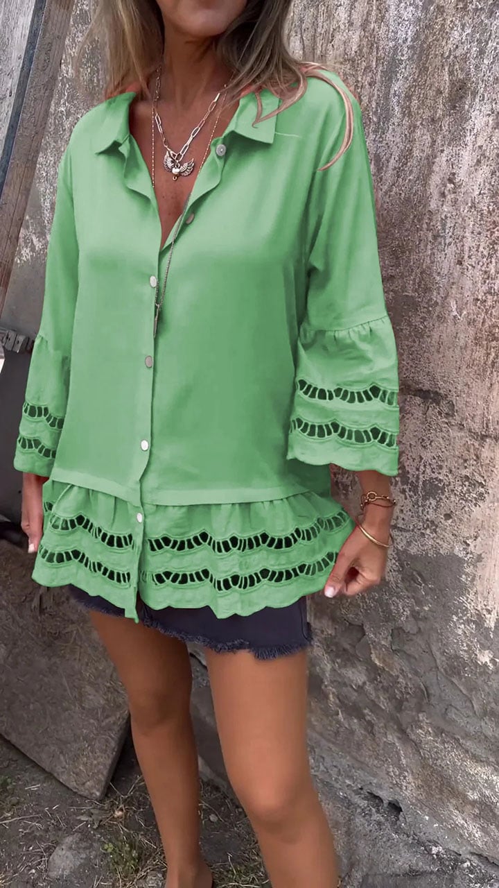 Mid-sleeve Shirt with Hollow Patchwork Design (Buy 2 Free Shipping)
