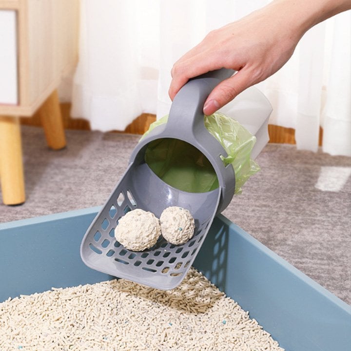 Cat Litter Scoop Integrated Detachable Deep Shovel Holder with Poop Sifting and Litter Bags
