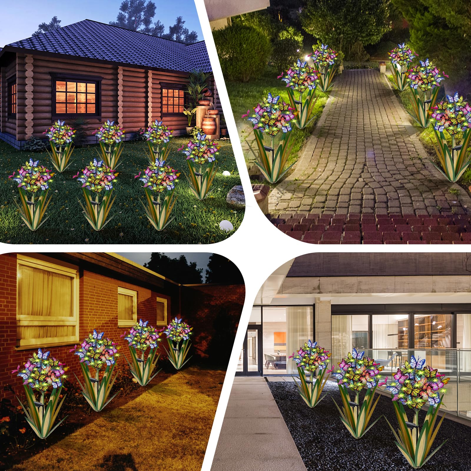🦋✨ Solar Power Metal Agave Butterfly Flower Fairy Lights 🌵