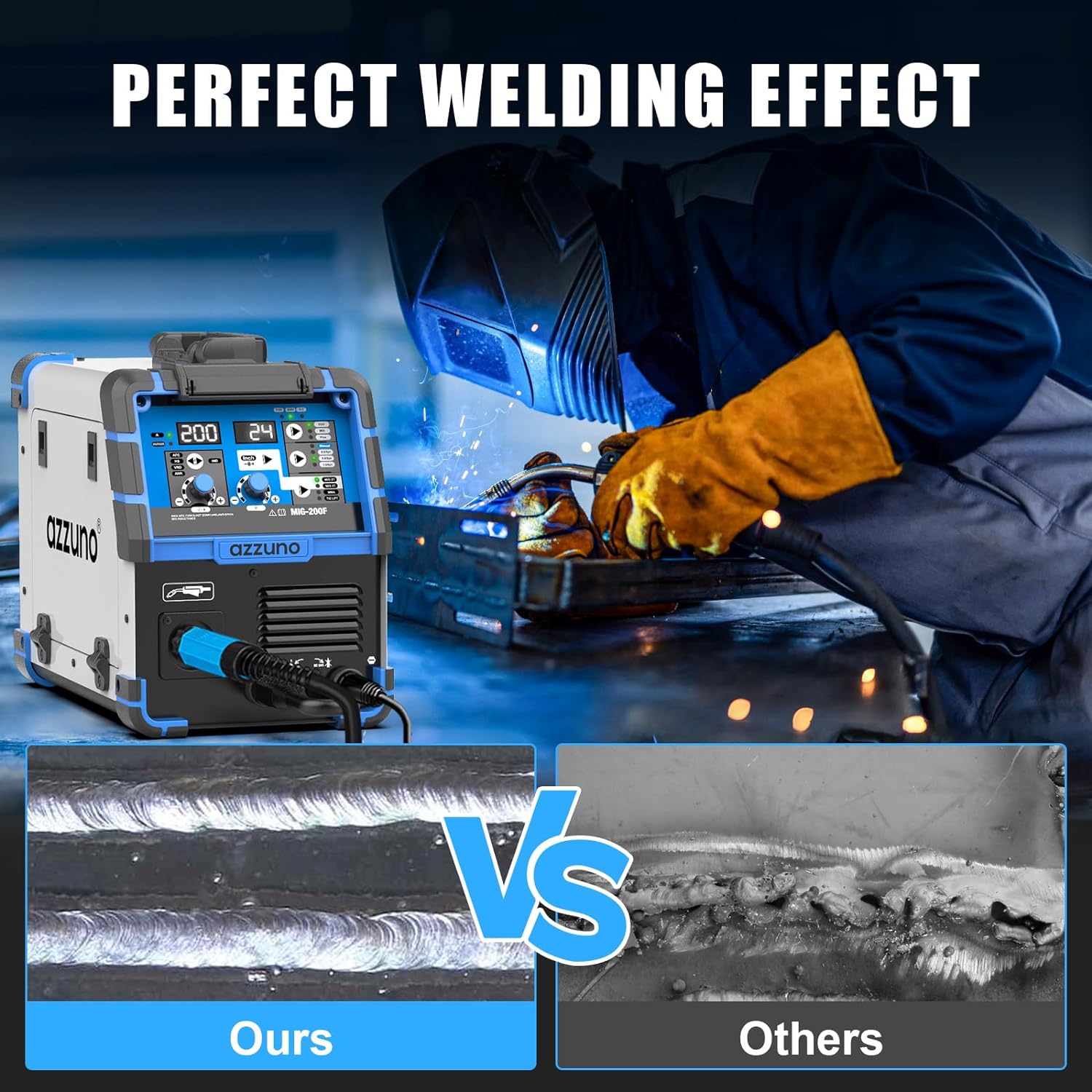 AZZUNO 200A MIG Welder 110V/220V Dual Voltage multiprocess welder Gas Gasless MIG Welding Machine