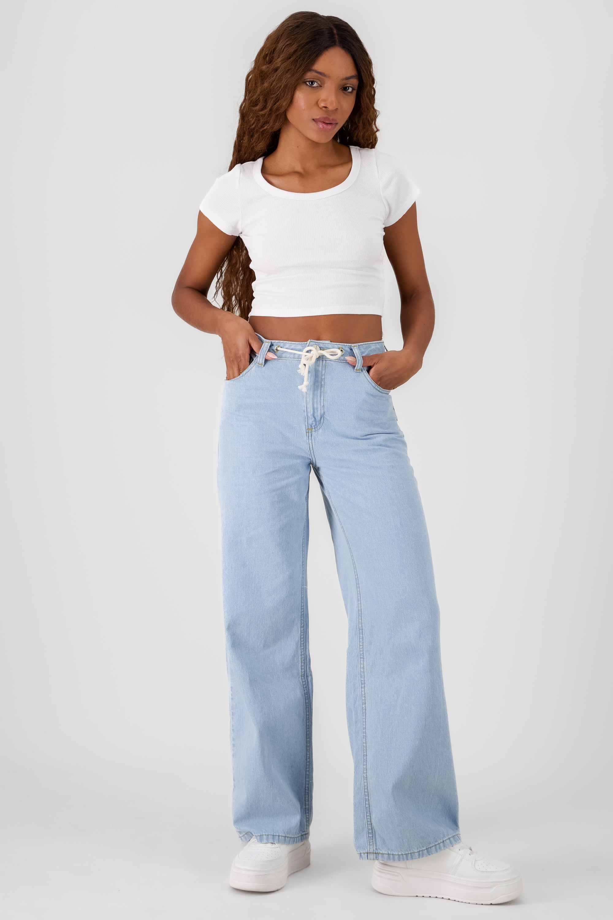 Wide Leg Jeans with Drawstring