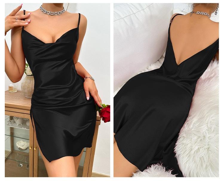 Deep V-neck&back Solid Color Waist Slit Sleeveless Tight Date Dress