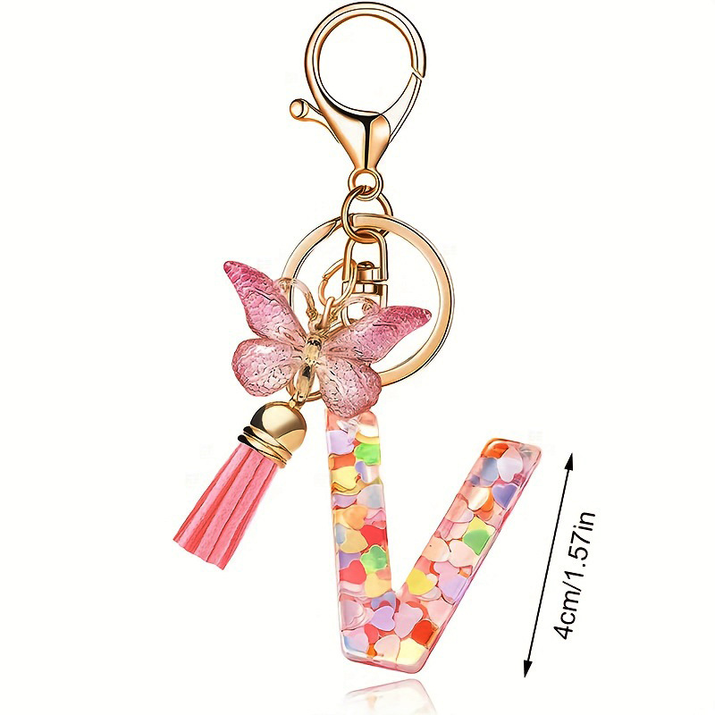 ✨✨Heart sequin butterfly letter tassel keychain(Choose your own name keychain)