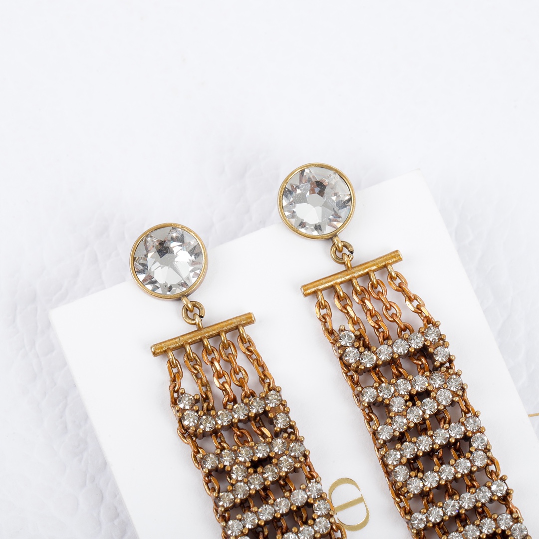 Dior JADIOR letter chain tassel rhinestone earrings