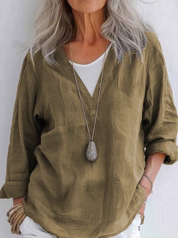 Women's Casual Solid Color V-Neck Multicolor Shirt