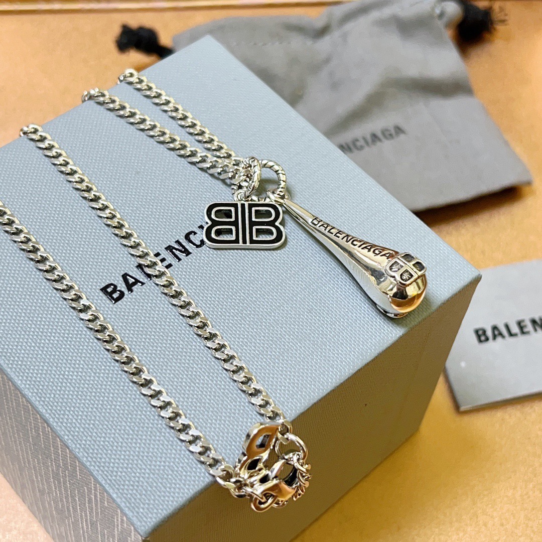 Balenciaga Drop Pendant Chain Necklace