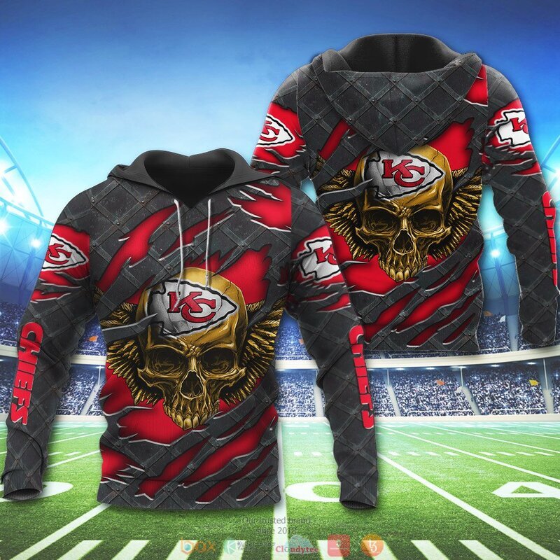 KANSAS CITY CHIEFS WINGS SKULL 3D HOODIE