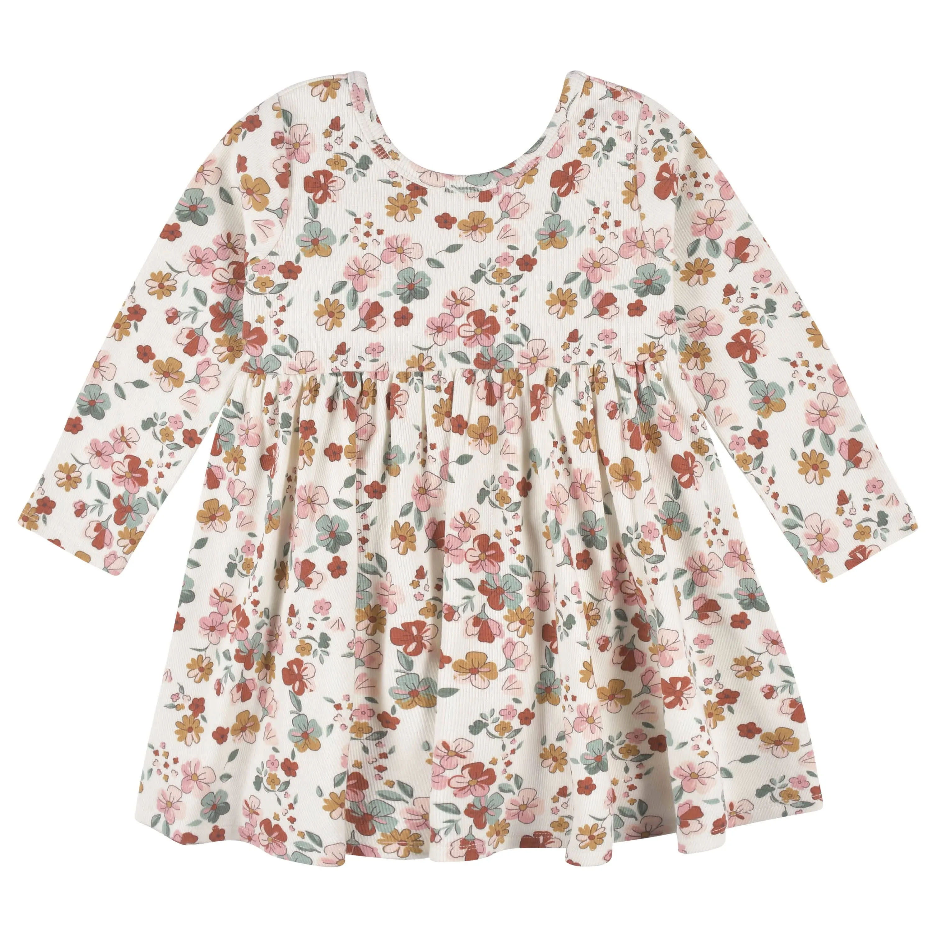 2-Pack Infant & Toddler Girls Mint Floral Long Sleeve Dresses