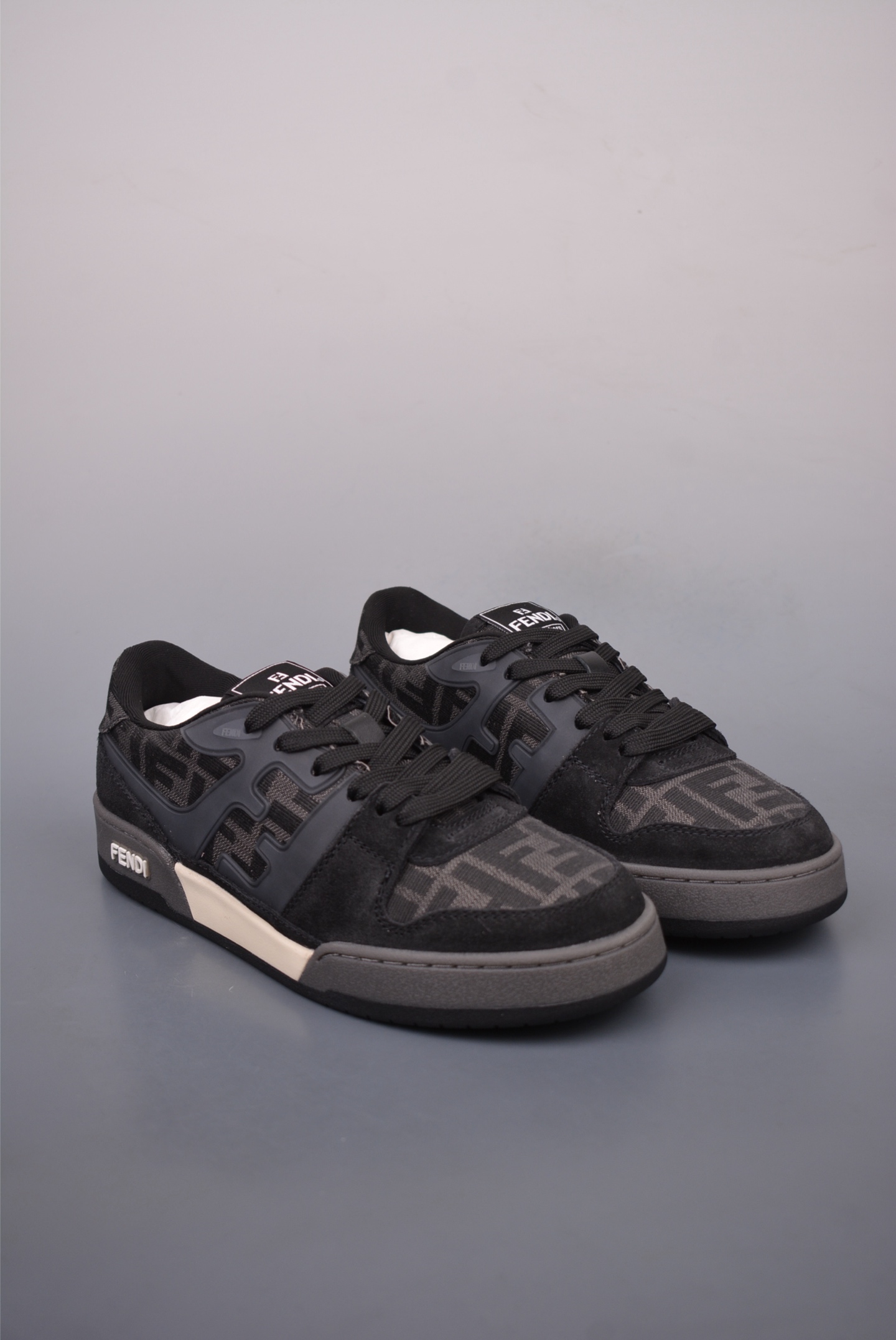Fendi Match Sneaker Low Velcro Black Grey FF Jacquard 7E1493L1111