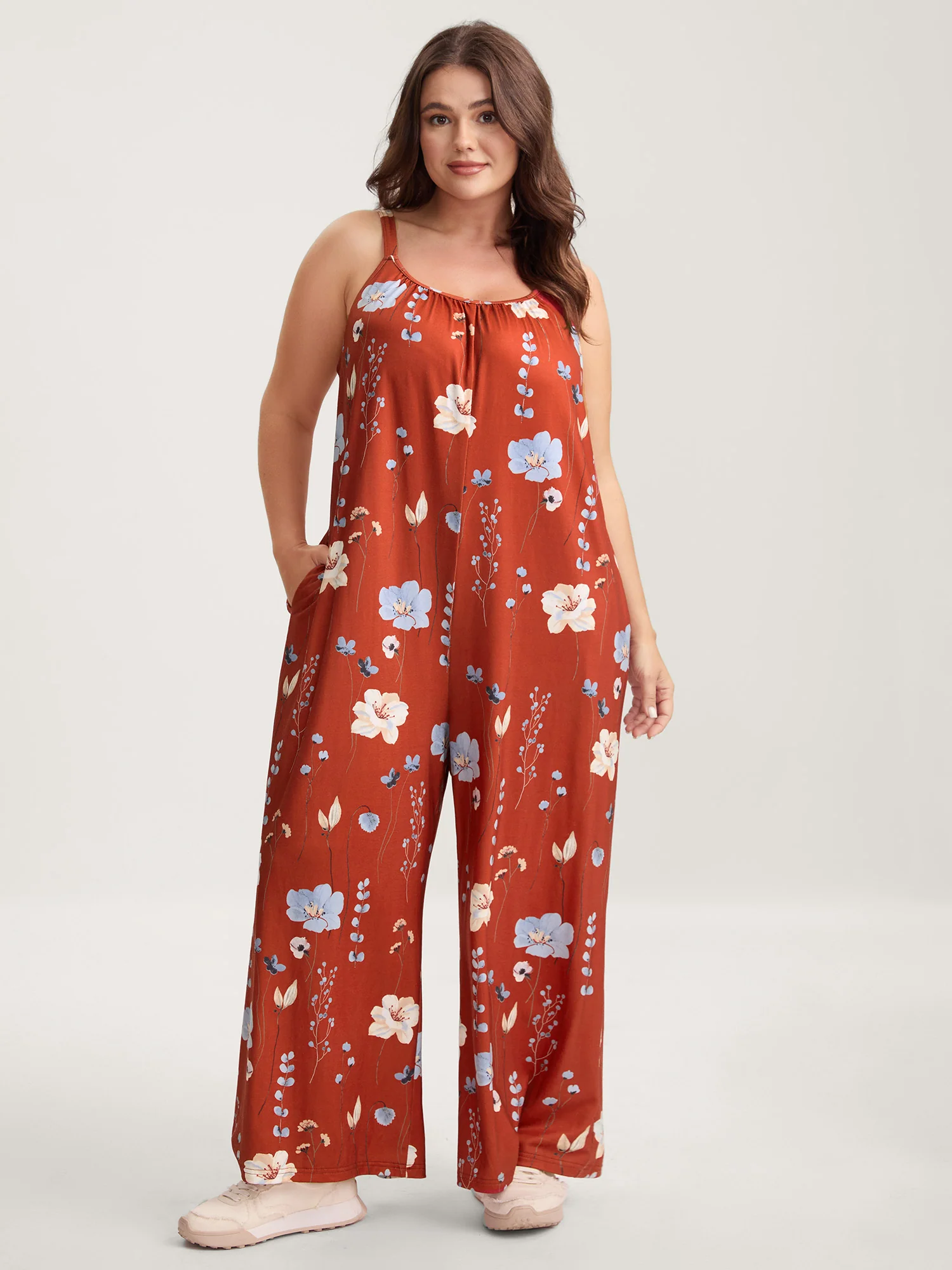 Stretchy Lined Floral Print Cami Jumpsuit