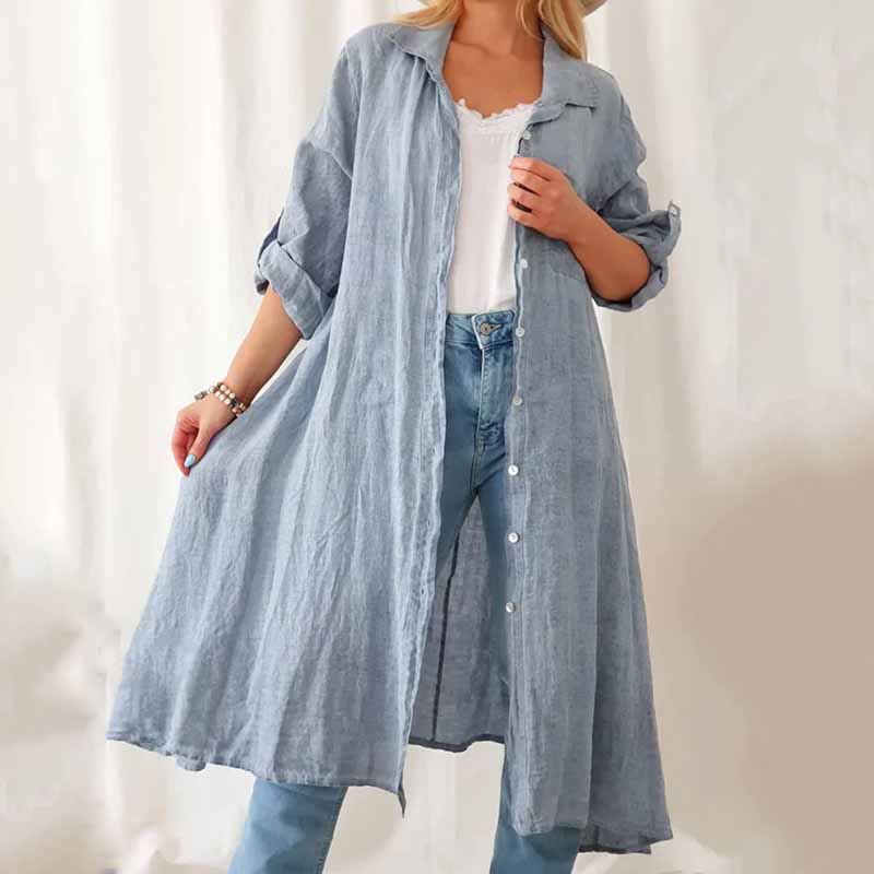 Casual Patch Pocket Long Sleeve Fluttering Tunic