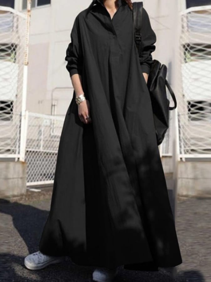 Casual Solid Color Loose Shirt Dress