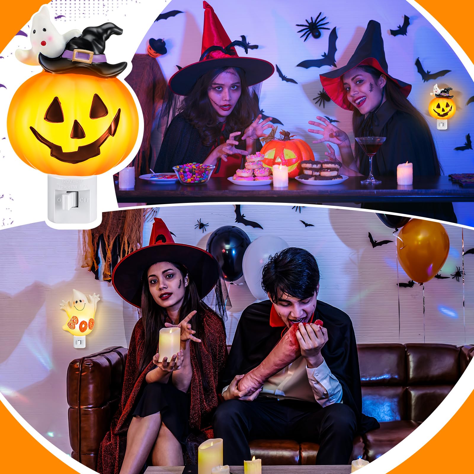🎃👻 Pumpkin Lantern & Boo Ghost Night Light – Bubbling Wall Lights ✨
