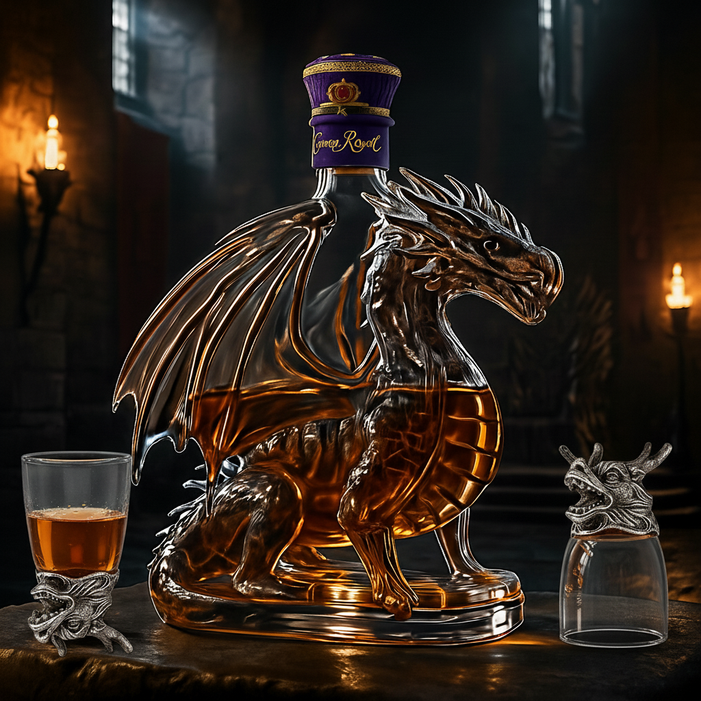 ✨ Legendary Dragon Whiskey Bottle & Dragon-Head Shot Glasses – Collector’s Edition ✨