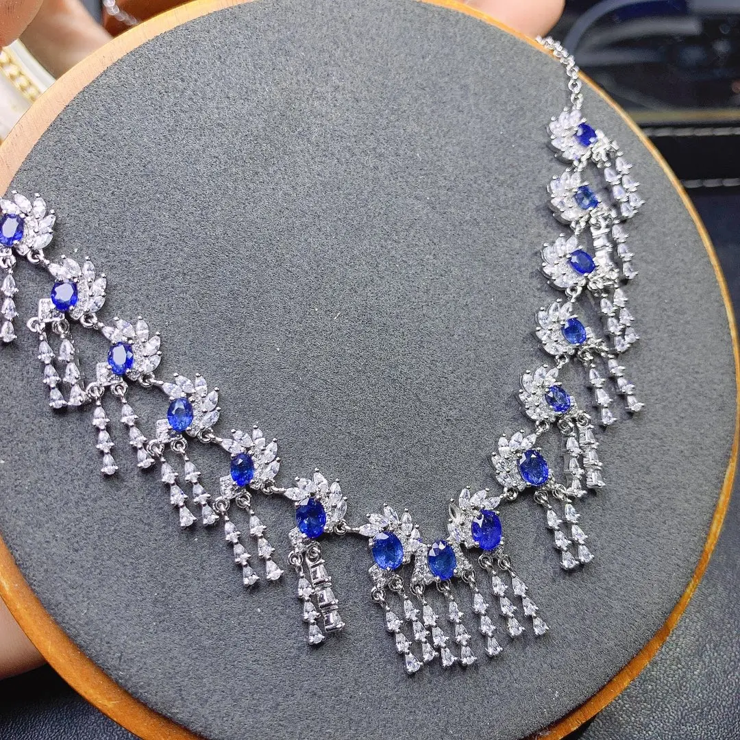 Sterling Silver 925 Natural Sri Lankan Sapphire Necklace Jewelry Fire Color Good women's luxury jewelry certified boutique
