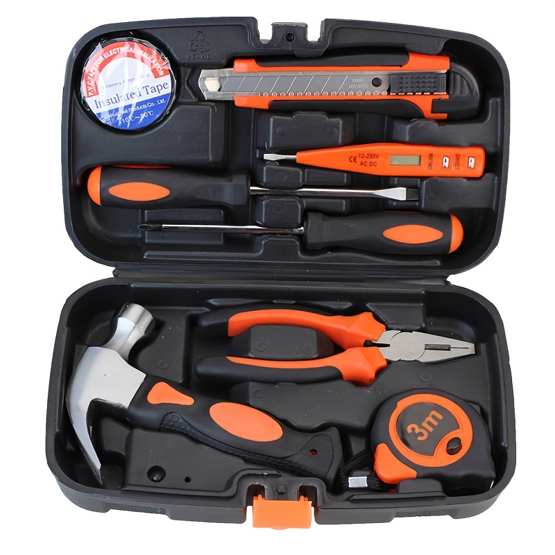 Toolbox 9-piece Art Knife Screwdriver Hammer Pliers Measuring Pen Combination Toolbox Small Industrial Toolbox Manual Tool Combination