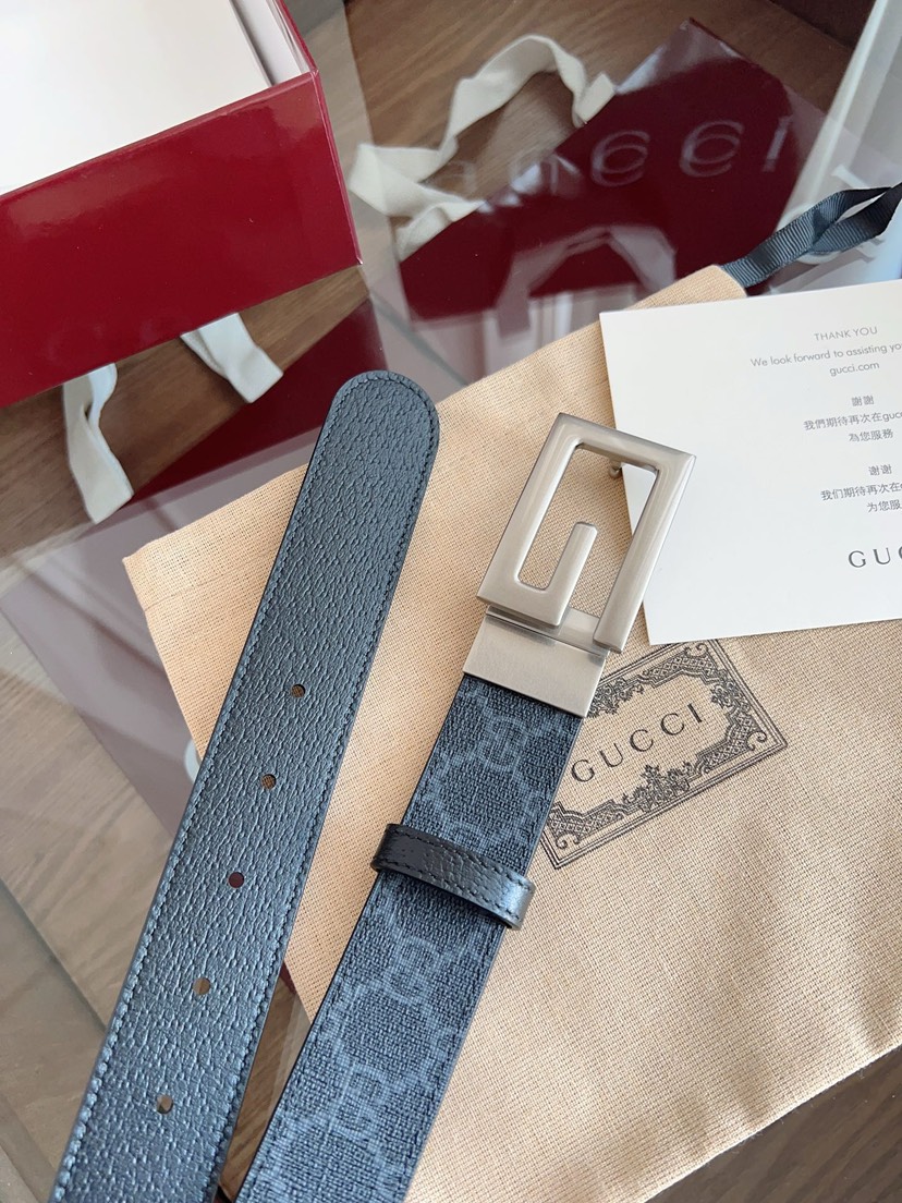 Gucci GG swivel buckle leather belt 3.5cm wide