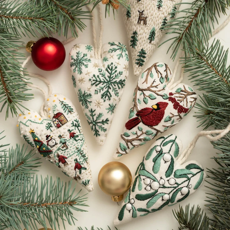 💐💐2025 Christmas Carnival Eve Sale 49% Discount-DIY Heart Shaped Hand Embroidered Christmas Ornament Kit