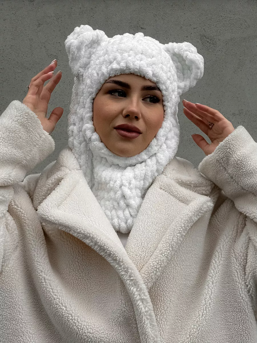 💖 Valentine's Day Sale 49% OFF 💖 Plush Chunky Knit Balaclava with Ears(Including Chain & Pendant)