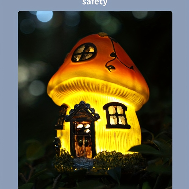 1pc Solar Fairy Garden House Adorable Mushroom Cottage Cute Garden Statues Decor Miniature Figurine Sculpture Yard Pot Backyard Ornaments Decoration Gift