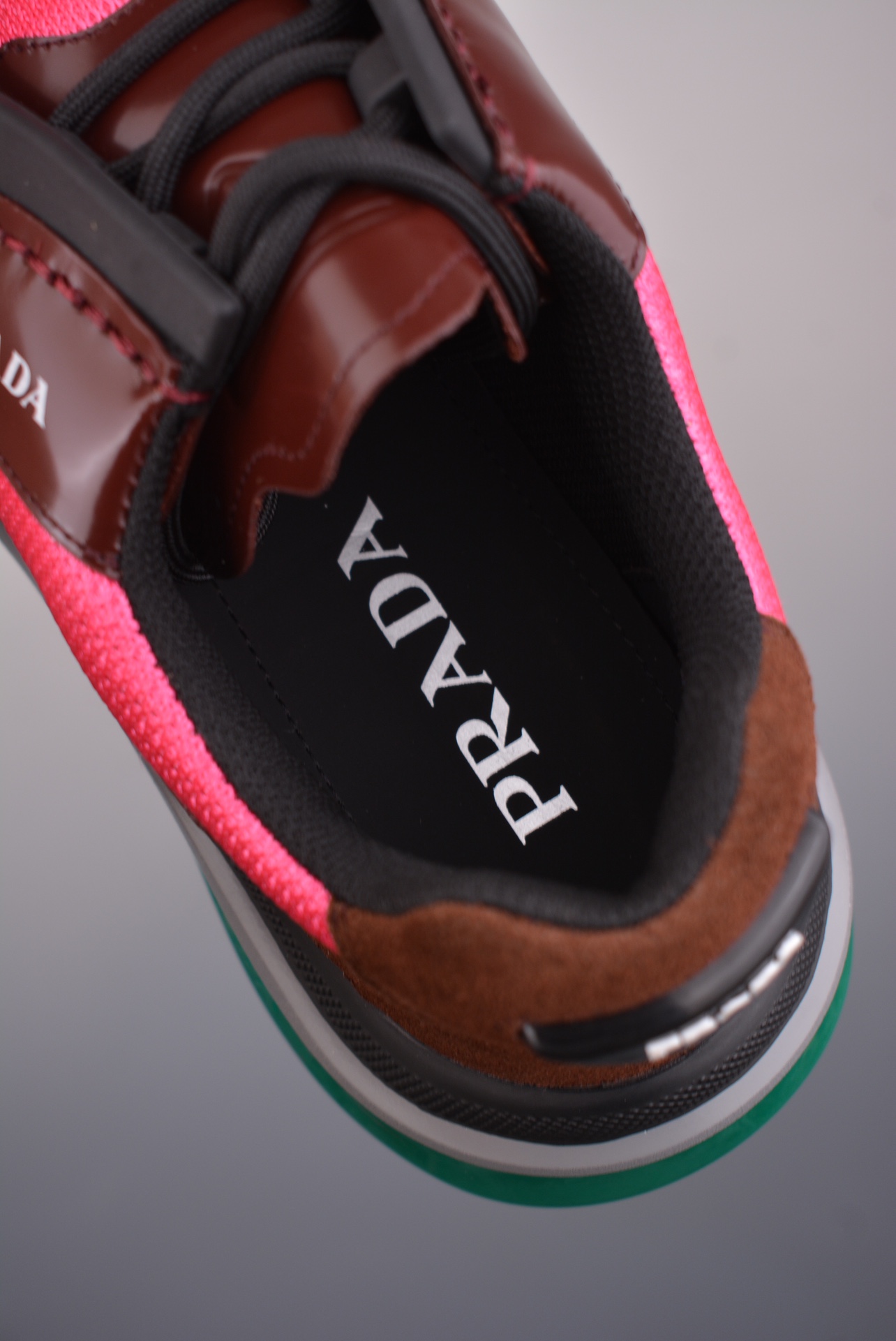 Prada Men's New Thick-soled Stitching Sneakers Burgundy Pink