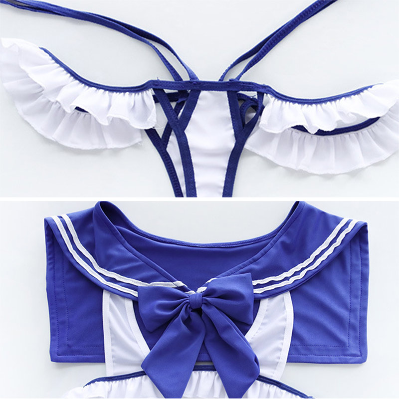 Bow Knot Sailor Collar Lace Up Lingerie Set