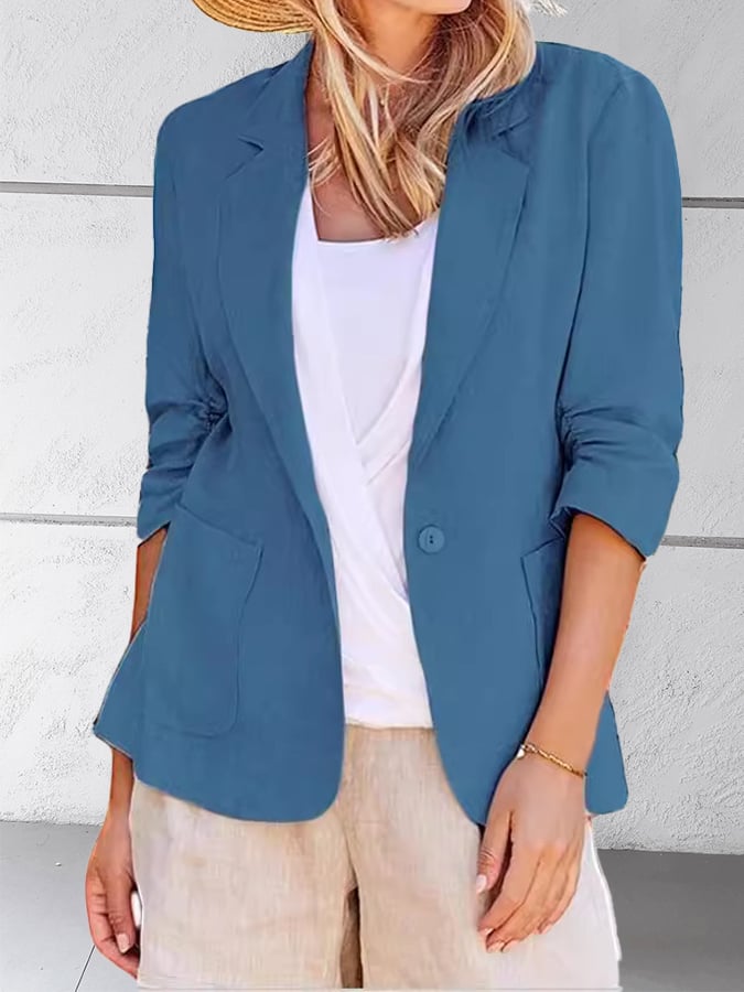 Women'S Solid Color Small Suit Lapel Temperament Professional Slim Jacket