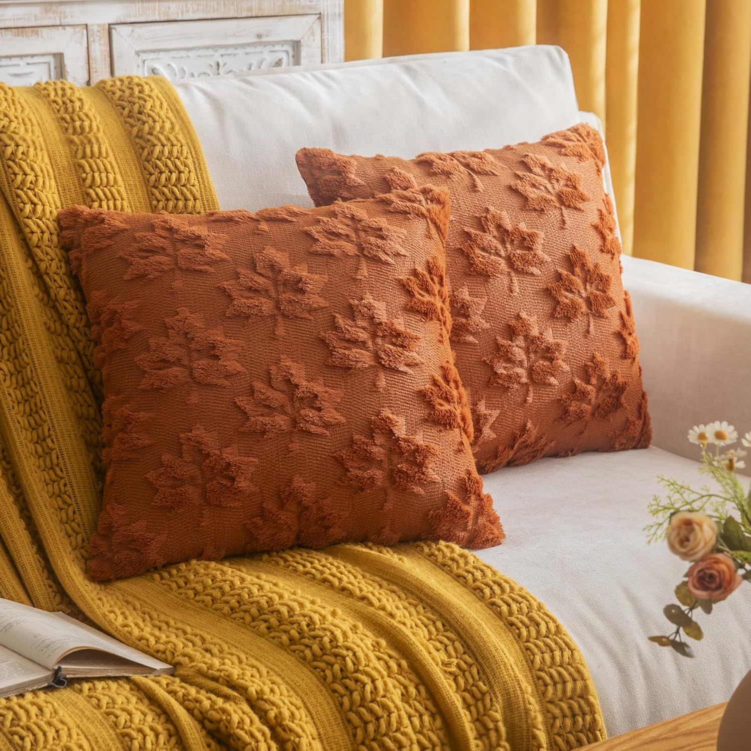 Pumpkin Fall Decorative Throw Pillow Covers, Fluffy Plush Accent Pillow Cases