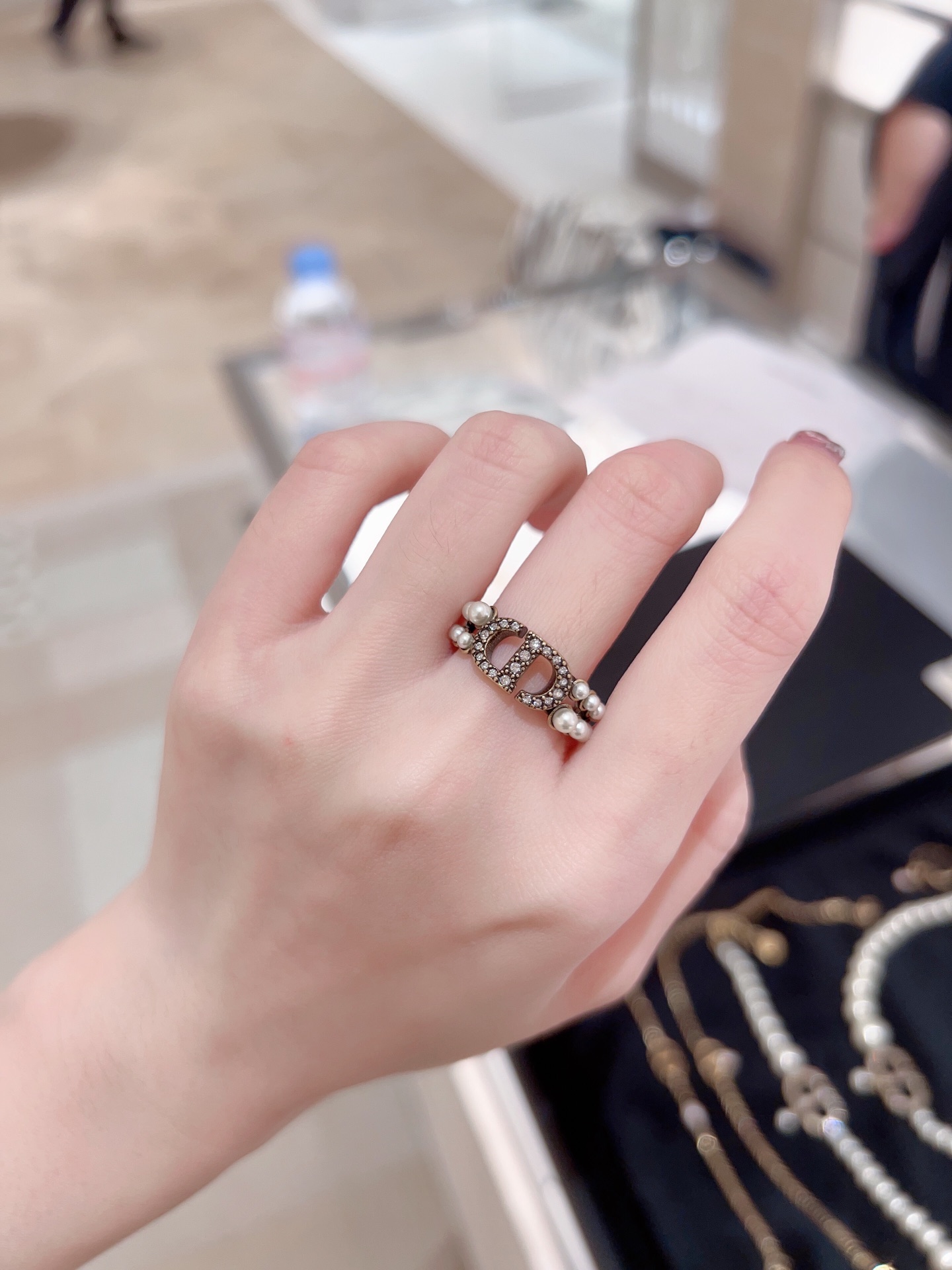 Dior full diamond pearl ring
