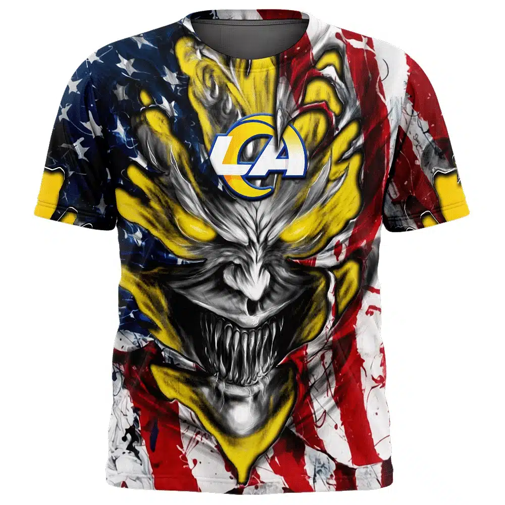LOS ANGELES RAMS DEMON FACE AMERICAN FLAG-3D UNISEX HOODIE