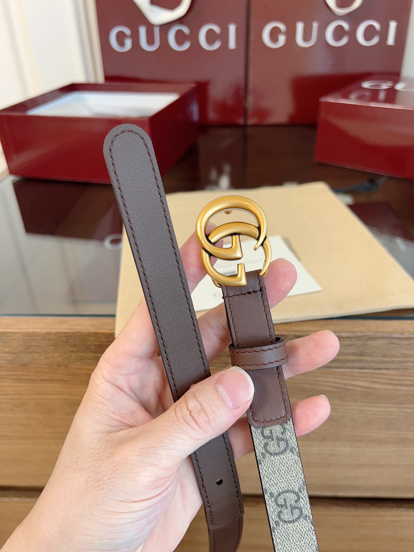 Gucci Double G steel buckle women's cowhide double-sided belt width 2.0cm