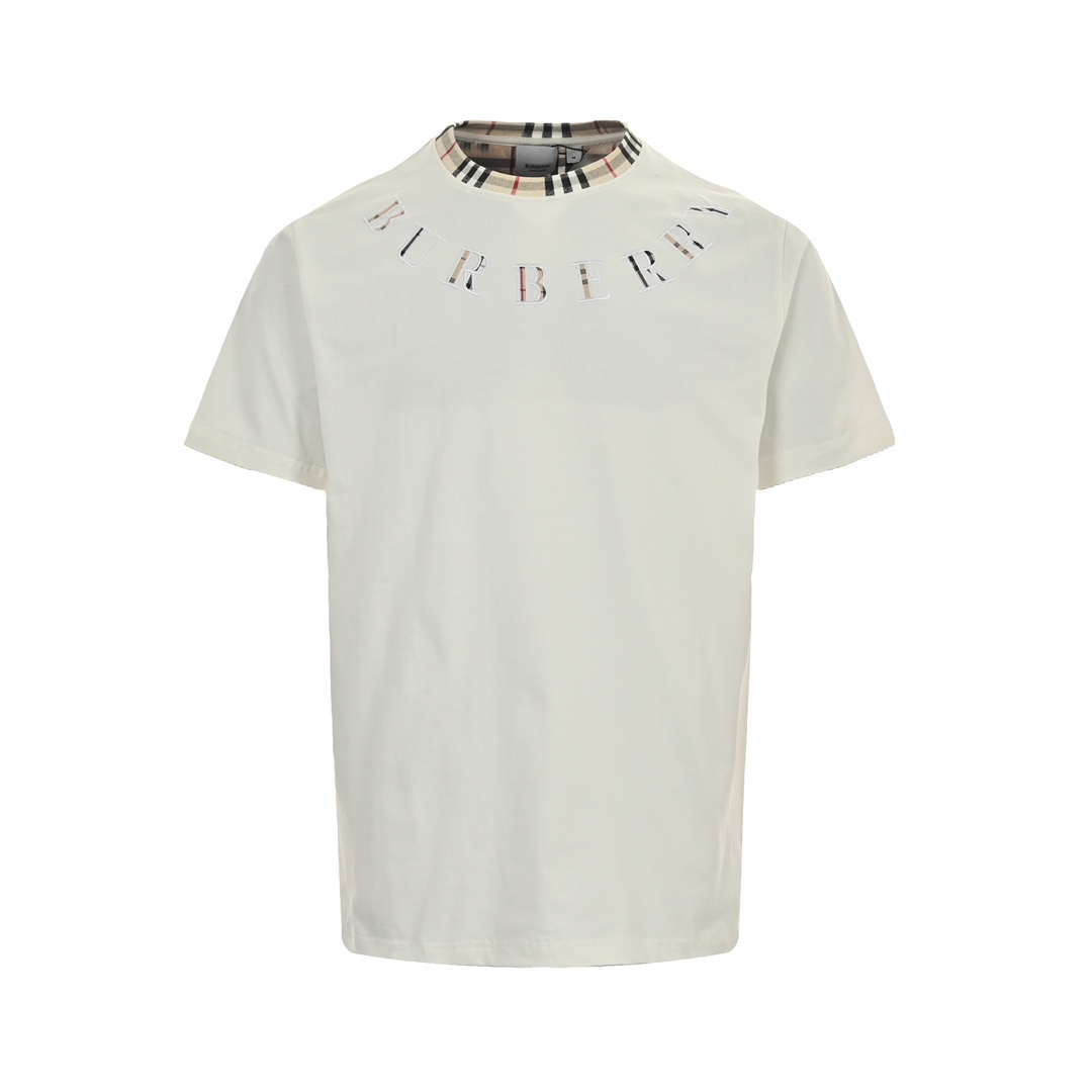 Burberry 24ss plaid collar stitching embroidered letter short sleeves