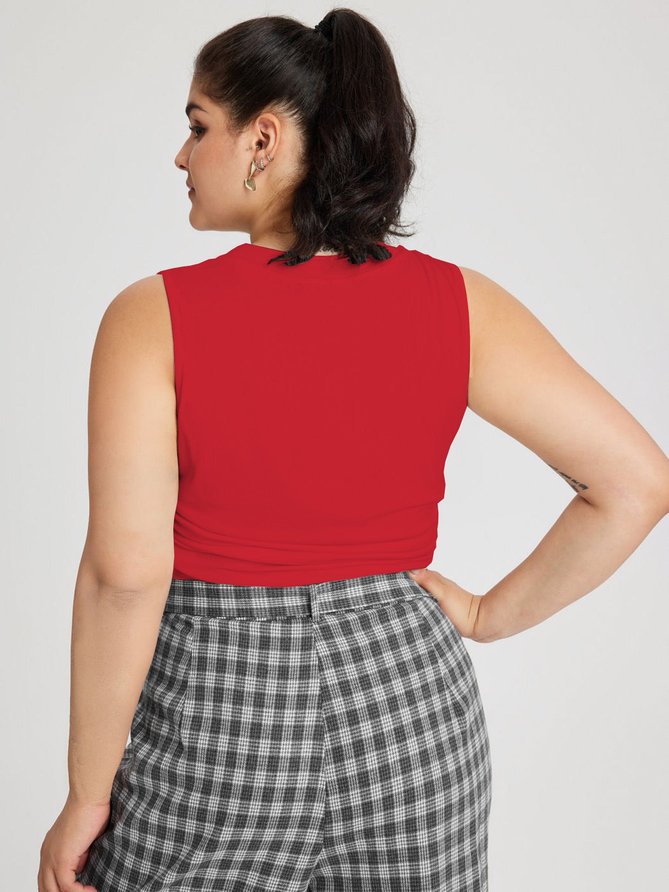 Plus Size Women Simple Casual All Match Red Vest Breathable Slim Fit Outerwear Top
