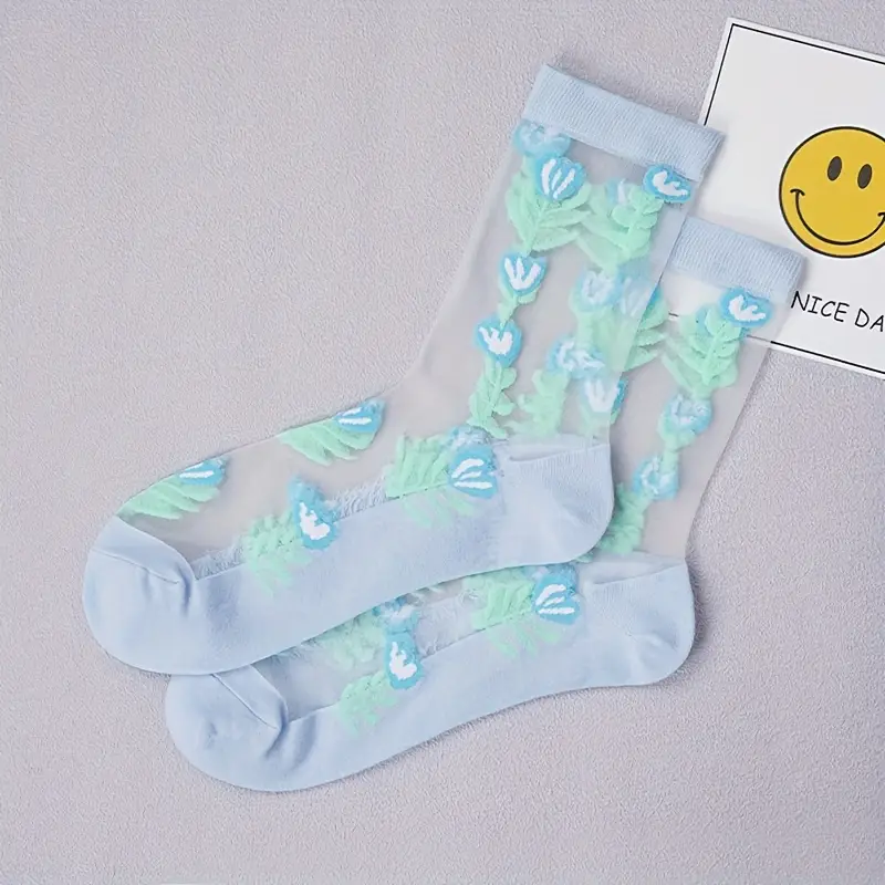 ( Last Day Promotions-50% OFF) 5pairs/Set Floral Embroidery Lace Ankle Socks--Size Fit ALL Ldies and Girls