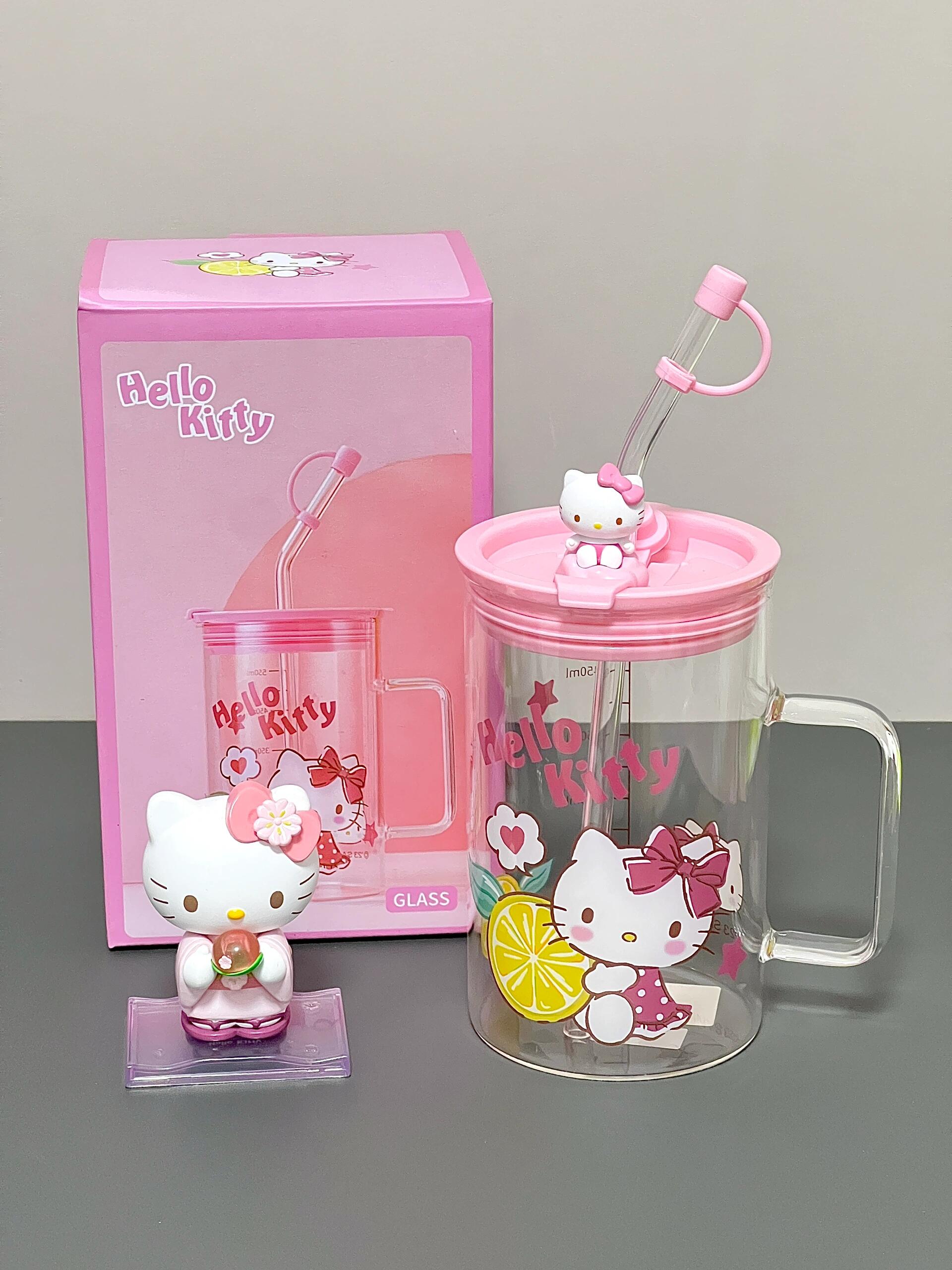Sanrio Glass Mugs with Straws and Lids 23oz Drinking Glass Cups for Iced Coffee, Smoothie, Overnight Oats Containers