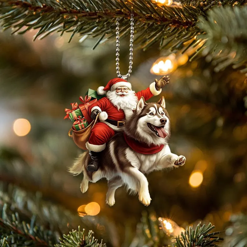 Happy Santa and Dog Ornament