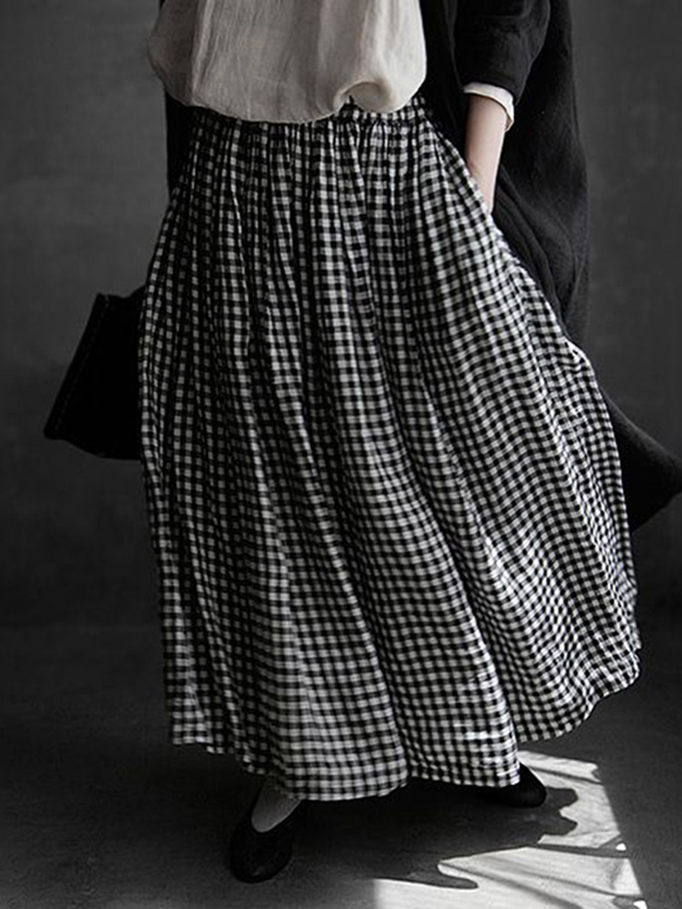 Retro Plaid Printed Comfy Midi Dress
