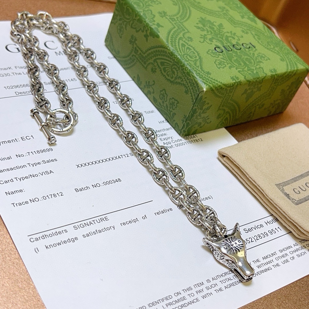 Gucci Anger Forest Series GG Chain Wolf Head Vintage Necklace